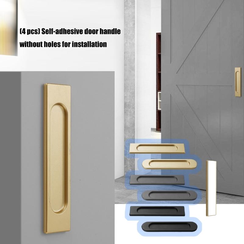 4pcs Auto Adhesive Sliding Door Handle Modern Aluminum Alloy Sliding Door Pulls for Cabinets Furniture
