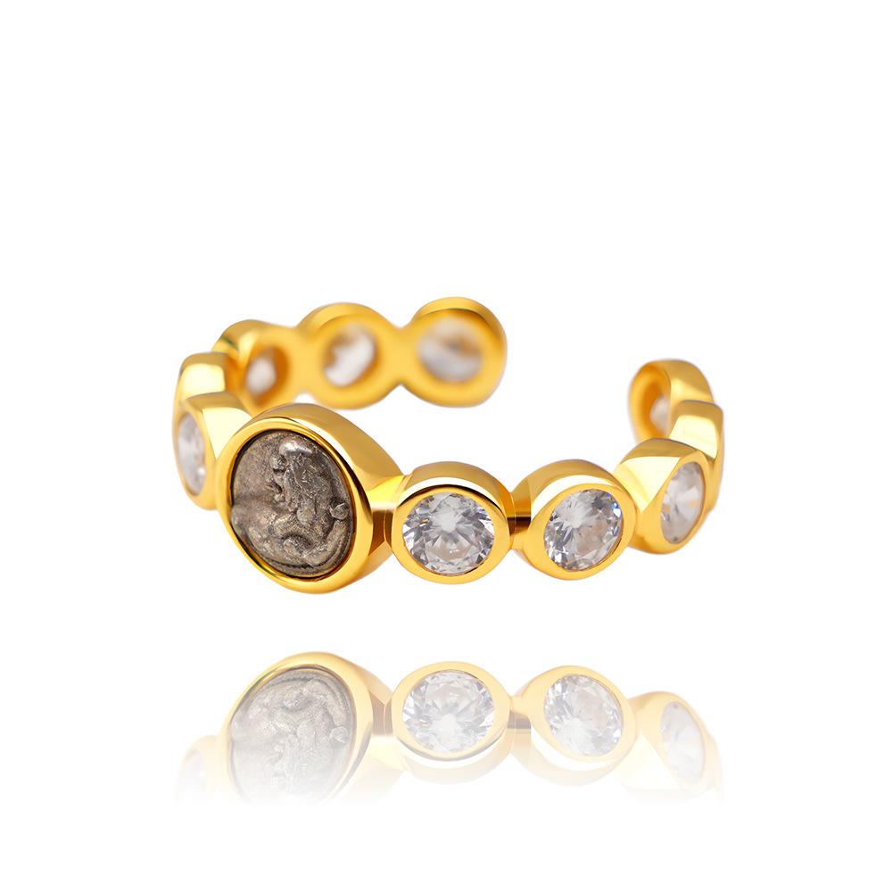 Lion Ancient Coin Ring Female Niche High-end Light Luxury Greek Coin Open Ring Adjustable opening