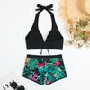 Women's Paneled Printed Swimsuit Ladies Split Boxer  High Waist Swimsuit Two-Piece Set