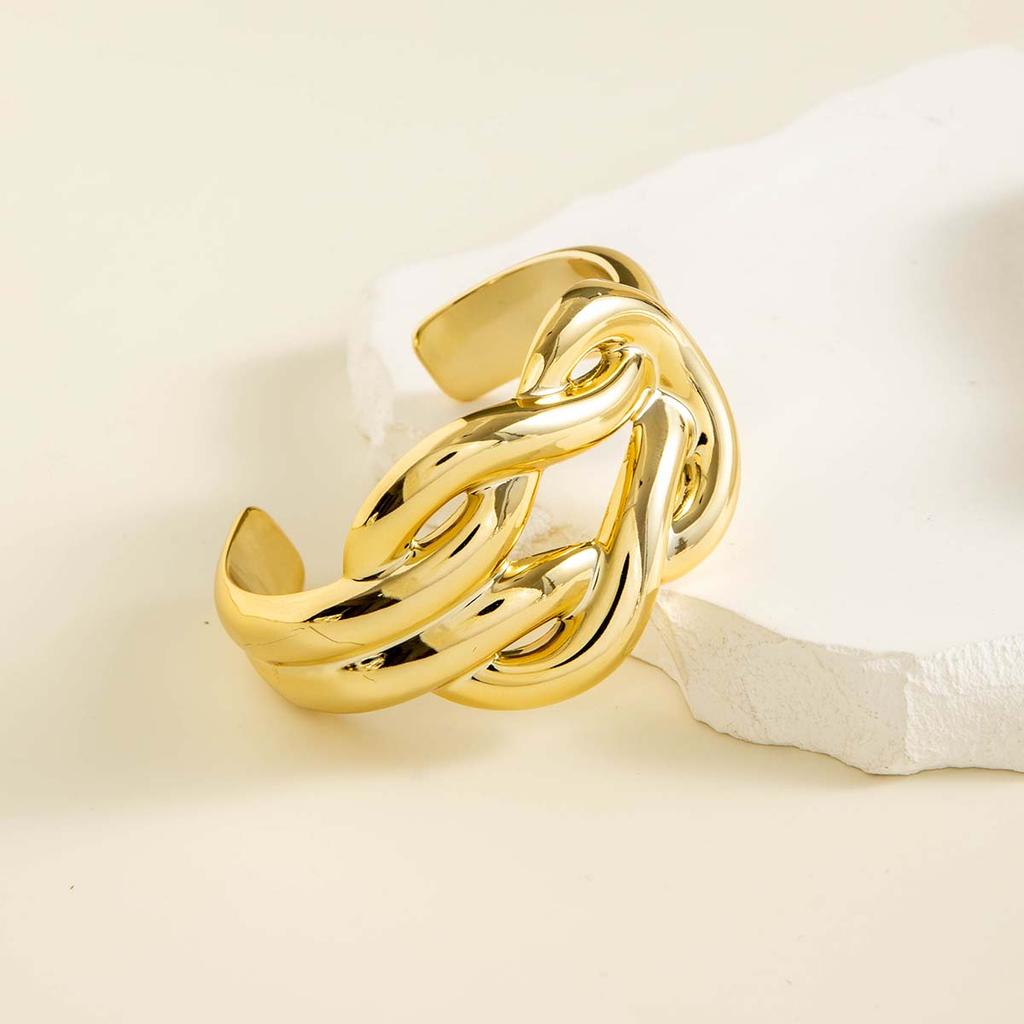 Fashionable Personalized Metallic Texture Geometric Opening Bracelet Women's Jewelry Versatile for Daily Use
