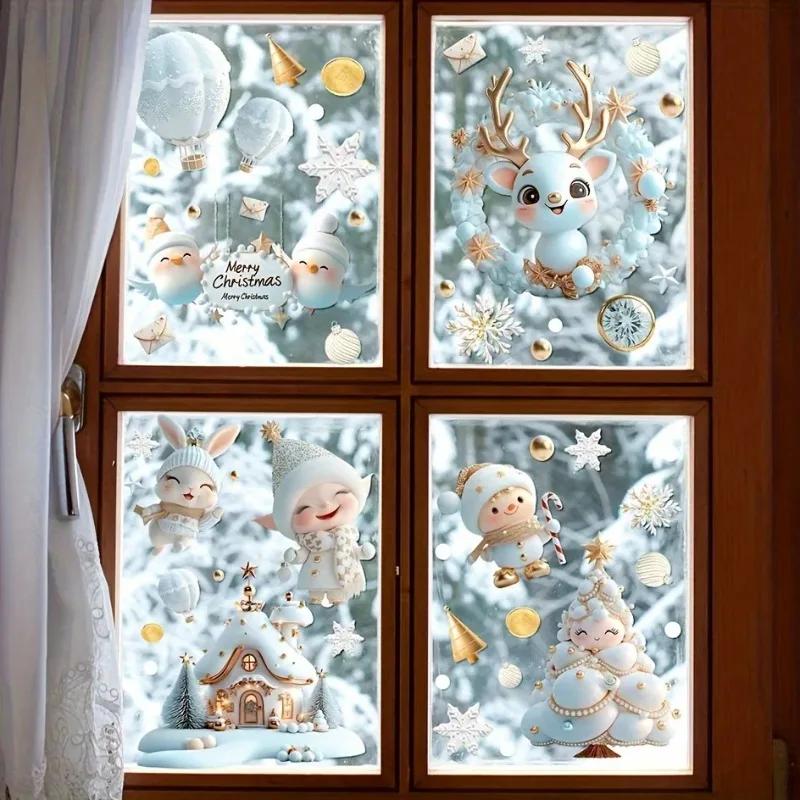 Static Cling Christmas Window Stickers Residue Free Santa Snowman Snowflake Decals for Home and Office Glass Holiday Decor