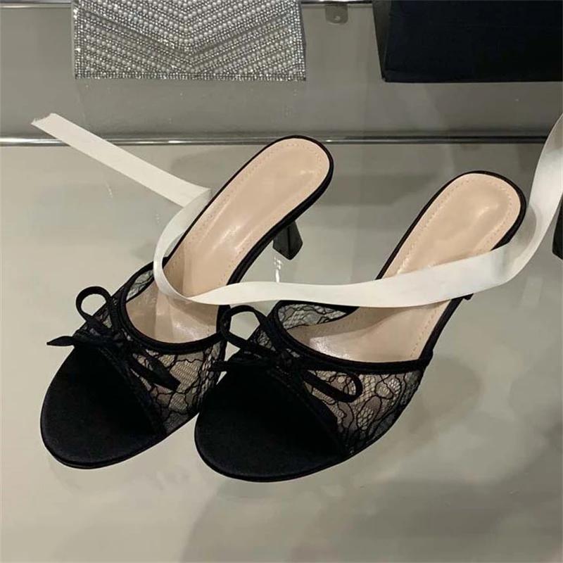 Fashion Eilyken Summer New Fashion Thin Low Heels Women Slippers Breathable Mesh Banquet Sandals Slides Shoes Zapatos De Mujer