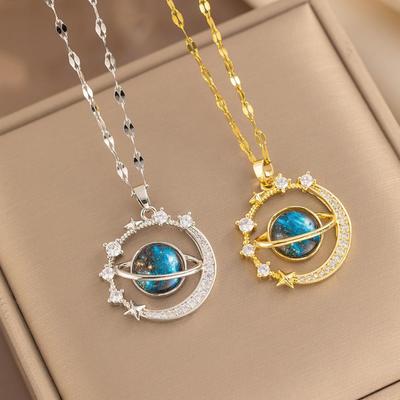 Dámský náhrdelník Elegantní náhrdelník z drahokamu Moon Star pro ženy Přívěsek Šperky na Prom Party Seznamka Nastavitelná klíční kost
