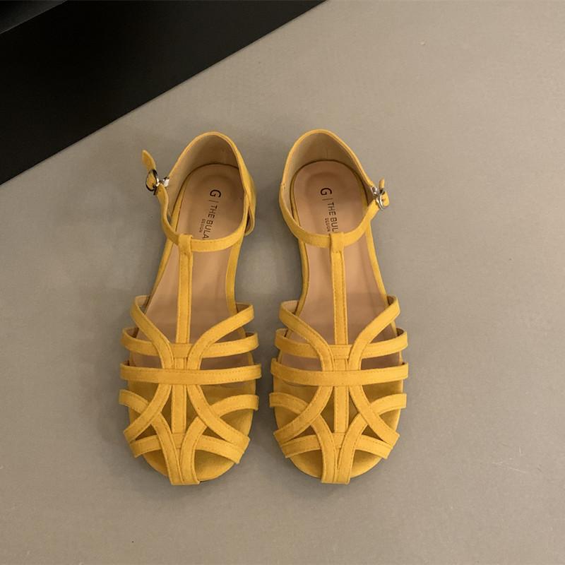 Fashion Bailamos Summer Brand Women Sandals Soft Flat Heel Dress Slingback Shoes Fashion Narrow Band Ladies Close Toe Sandal Shoes Mujer