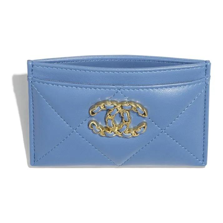 Chanel 19 Tasche Rautensteppung Metallakzente Lammleder Kartenhalter Damen Blau