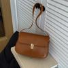 Solid Color Buckle Shoulder Bag Vintage Women's Armpit Bag Portable Retro Underarn Bag  Female