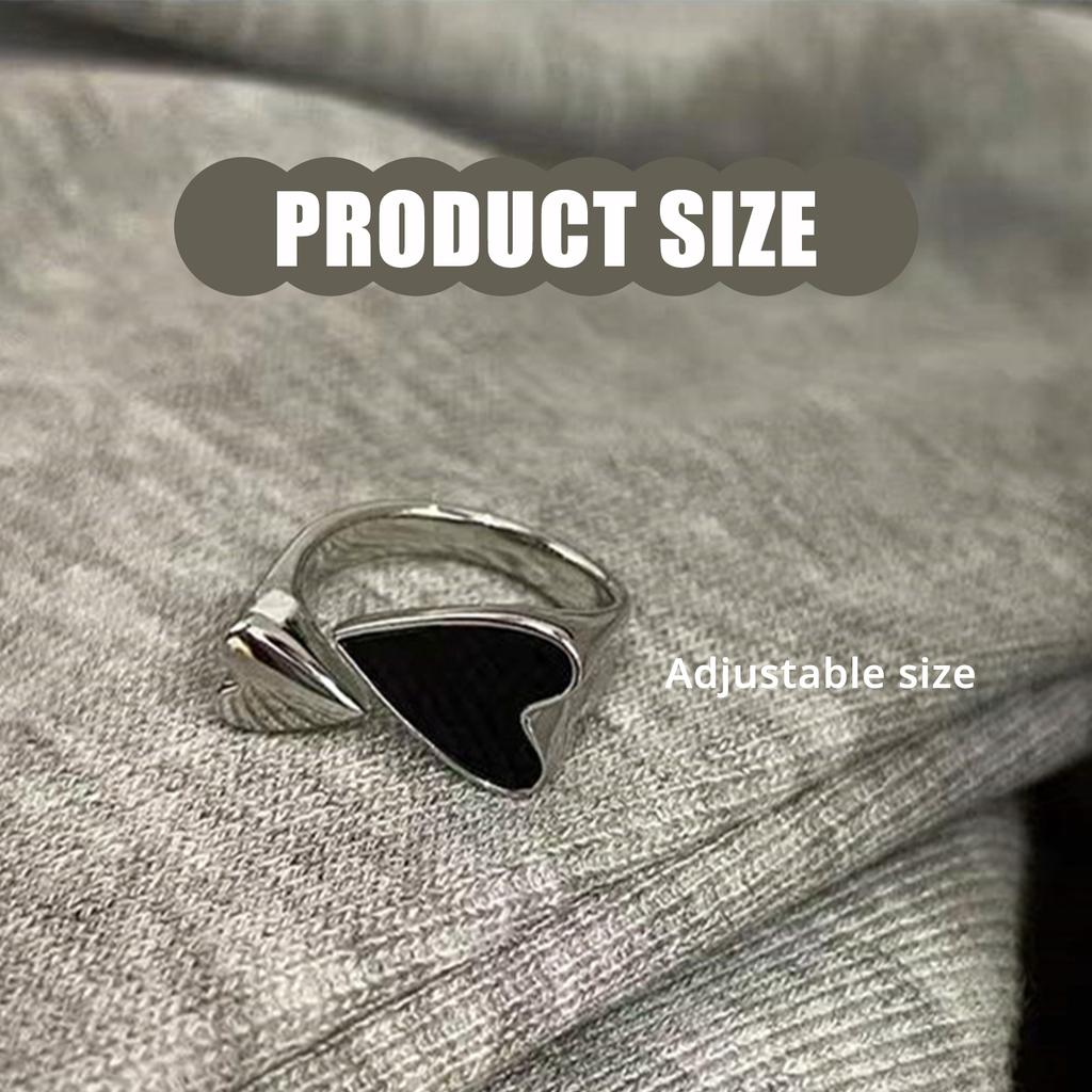 Enkel Svart Kjærlighetshjerte Ring For Kvinner Sølvfarge Justerbar Åpen Ring Vintage Legeringssmykker Tilbehør For Kvinner