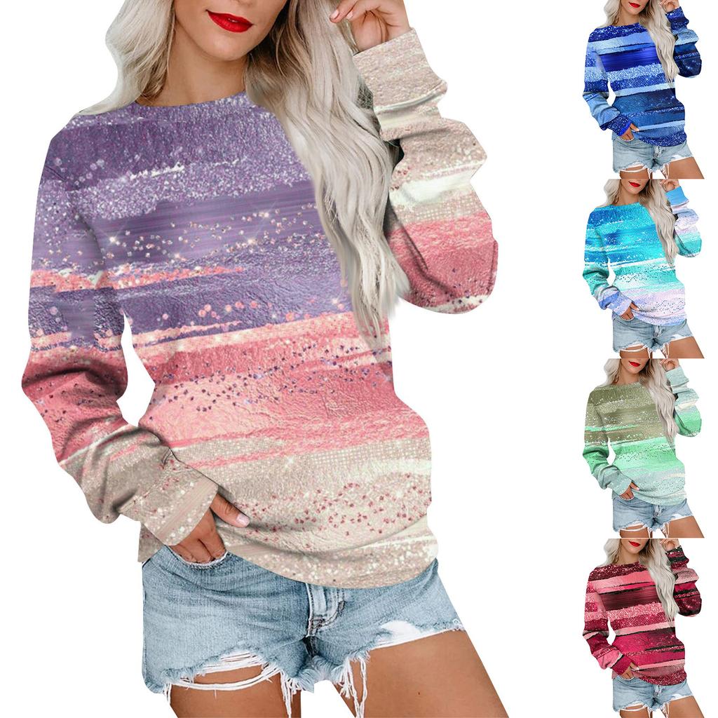 Women's Printed Sweatshirt Long Sleeve Round Neck Casual Comfortable Loose Lightweight Women's Sweatshirt