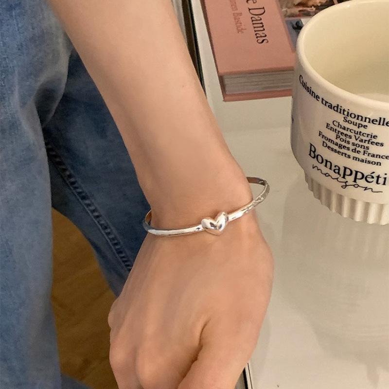 PANJBJ 925 Sterling Silver Love Heart Bracelet for Women Irregular Simple Texture Versatile Jewelry Birthday Gift Wholesale