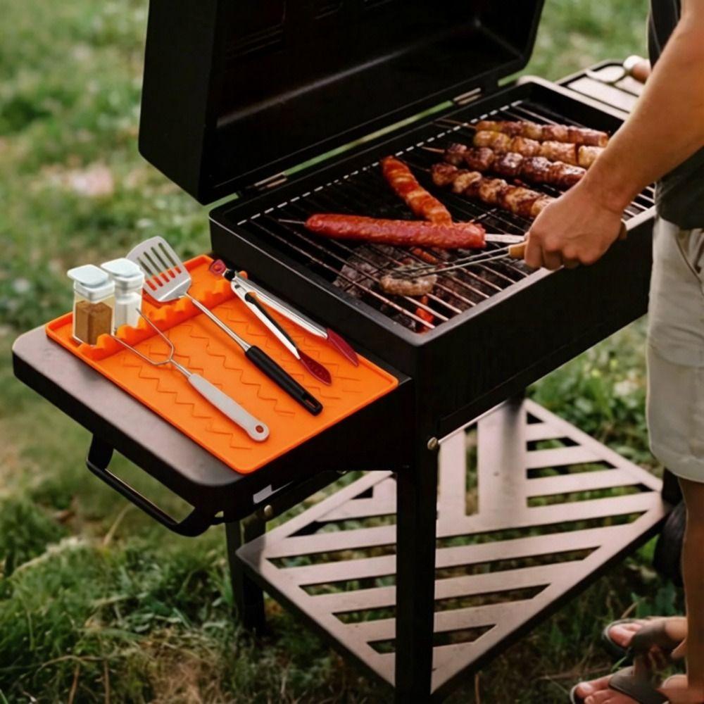 Textured Grill Mat Silicone Grill Buddy Mat Portable Mat Grill Tool Tray  BBQ Tool Storage