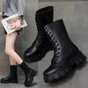 Short Boots for Women 2025 New Autumn Leather Strap Thick Sole Height Increasing Boots for Women Motorcycle Boots for Women