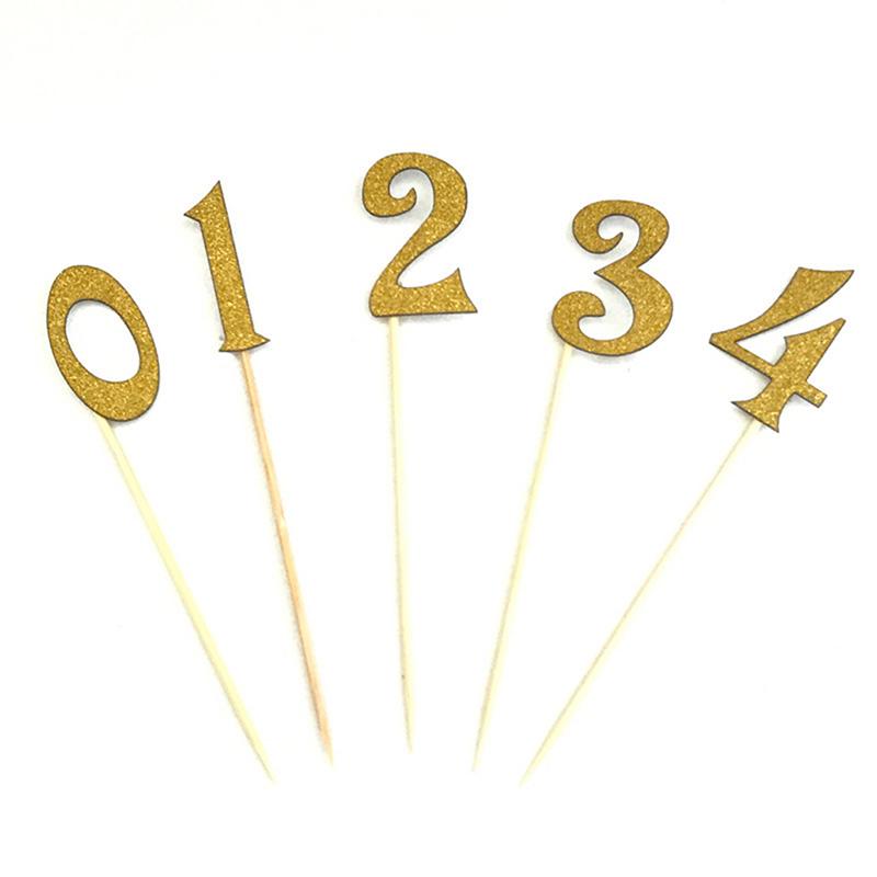 10Pcs Diy Glitter 0-9 Numbers Cake Topper Cupcake Picks For Kids Birthday Party