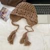 Autumn and Winter Crochet Bag Hat Women's Wheat Ear Fringed Knitted Hat Fashion Literary Pullover Hat Trendy Wool Hat