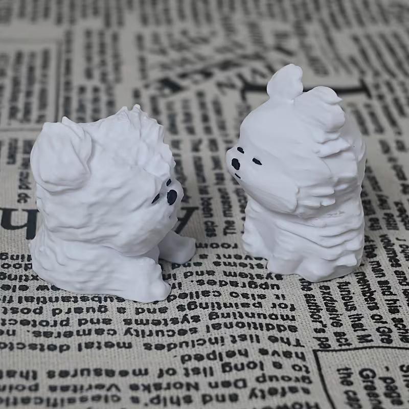 Wind-Blown Dog Figurine Puppy Ornament Realistic Fluffy Adorable Dog Simulated Dog Decoration For Home/Office/Car/Desk