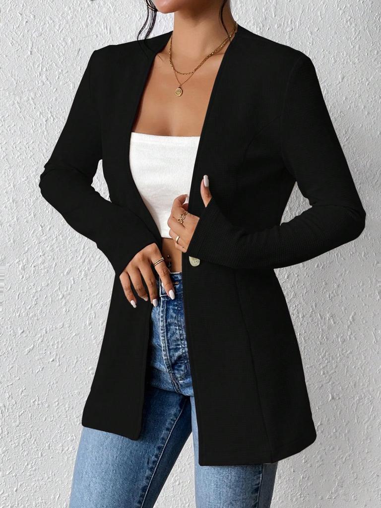 2025 European Autumn/Winter V-neck Single-button Solid Color Long-sleeved Blazer