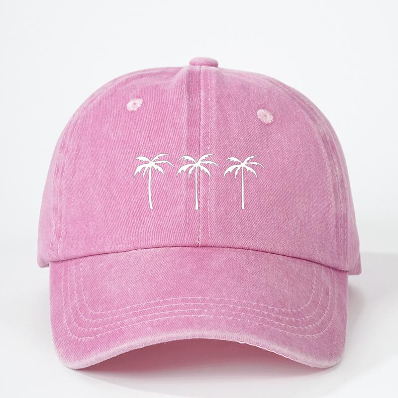 Printed Three Coconut Tree Washed Baseball Hat Outdoor Adjustable Sunscreen Leisure Hat Adjustable розовый
