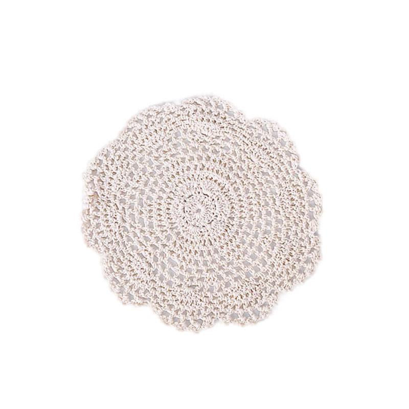 Beige Hand-Crocheted Cotton Fabric Insulation Coaster & Placemat with Large Hollow Lace Design