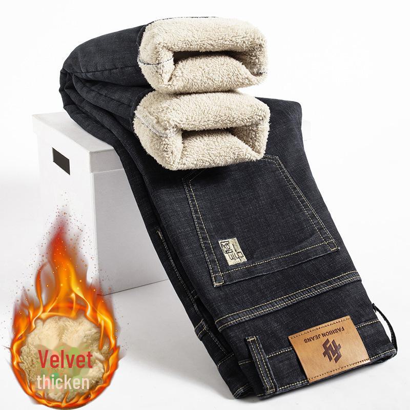 Men's Winter Loose Straight Lamb Fleece Jeans - Thick, Warm, Casual Pants