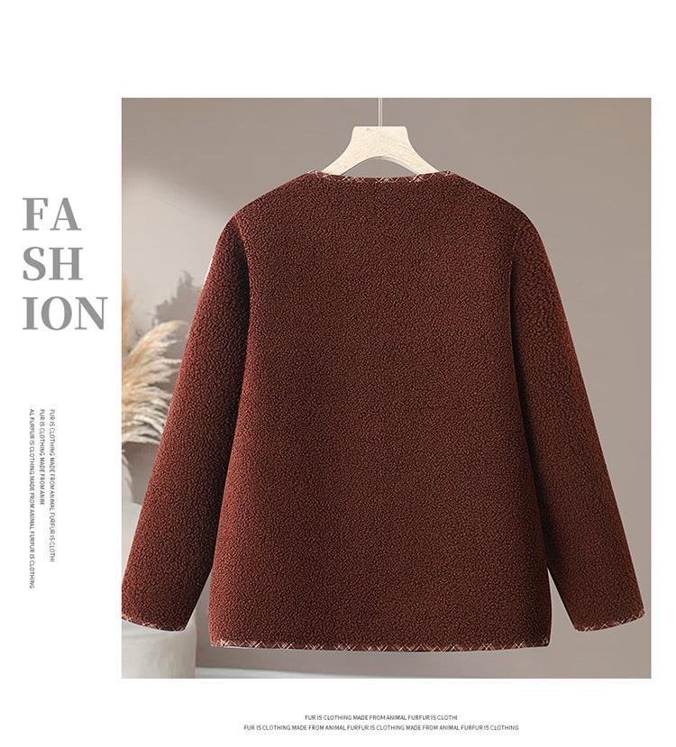 Autumn & Winter Women's Lambswool Leather-Fur Coat with Fleece, Short Style for Mid-to-Older Age