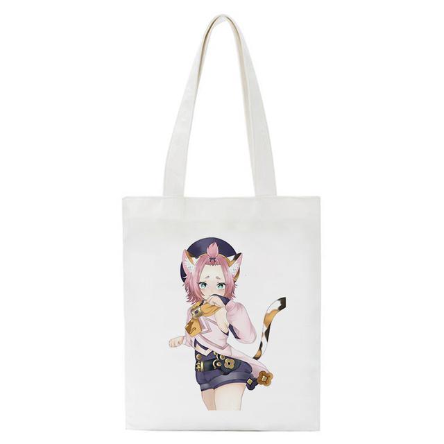 Shopper Genshin Impact Qiqi Anime Shopping Bag Harajuku Canvas Bag Large Capacity Collapsible Kawaii Women Shoulder Bag Handbag
