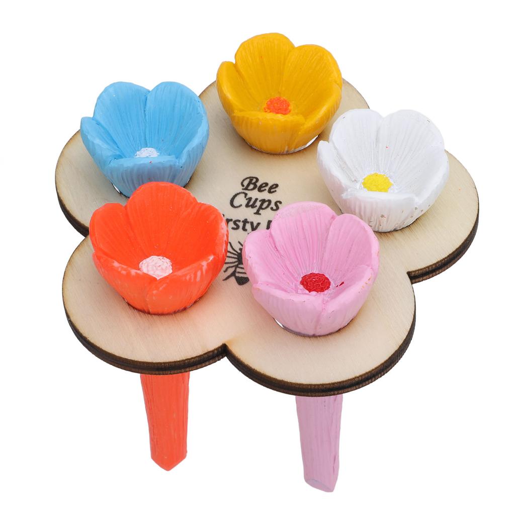 5PCS Bees Drinking Cup for Garden Resin Colorful Pollinator Bee Watering Station with Wooden Stand