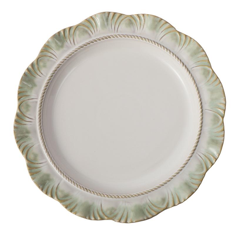 European-Style Relief Ceramic Tableware Set, Household Kiln Change, Retro Western Food Plate, Cup Plate Combination, Steak Pizza Plate, Bone Plate.