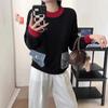 Autumn New Contrasting Color Design Sense Splicing Denim Pocket Knitted Sweater Top Loose Versatile Sweater Pullover Women