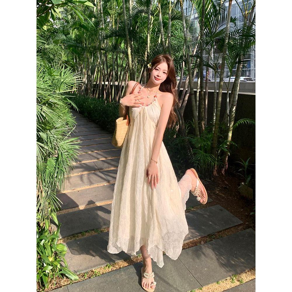 French Halterneck Strappy Summer Dress - Women s Elegant Beach Chiffon Long Dress for Vacation (2026) Large