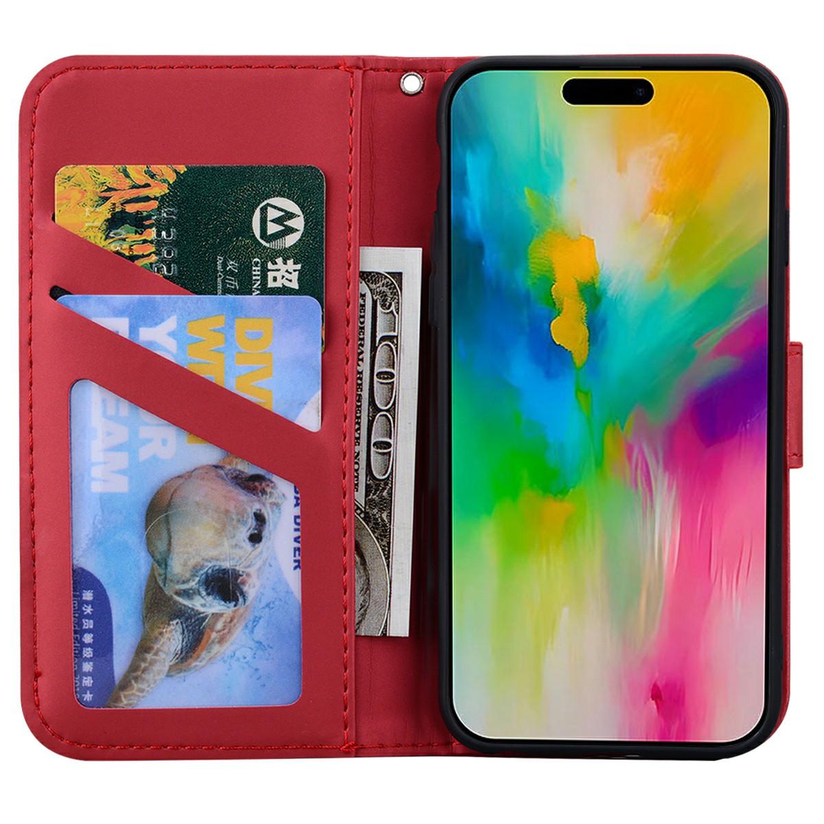 

For iPhone 16 Pro Case Cartoon Pattern Wallet Leather Phone Cover Black