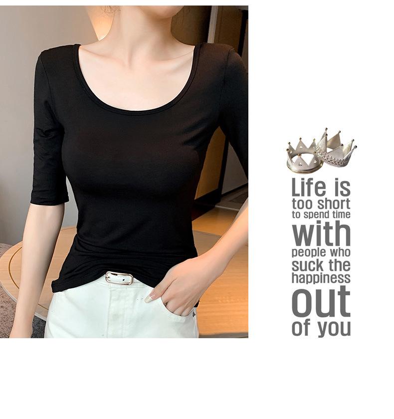 Women's Black Slim-Fit Modal Half-Sleeve Round Neck T-Shirt