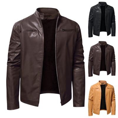 Mode Männer Herbst Winter Warme Casual Leder Zipper Langarm Jacke Mantel Top