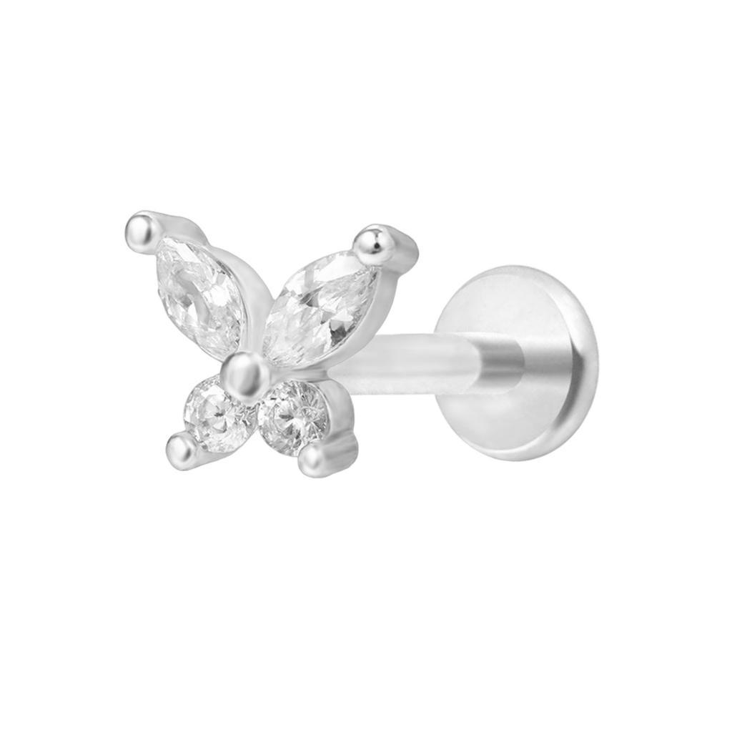 G23 Titanium Threadless Piercing16G/18G/20G  Heart Shape Flower Push Pin Labret Lip Ring Stud Piercing Earring Zircon