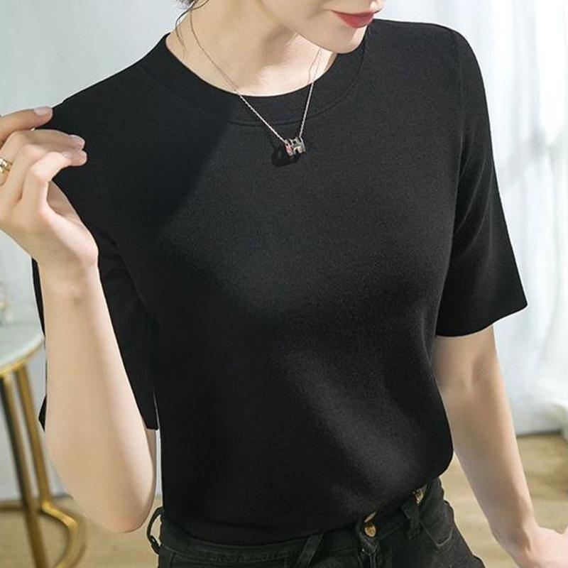 

Тонкі Повсякденні Базові Футболки Жіночі Пуловери З Напіврукавом Повсякденні Светри Блузки Жіночі Однотонні Базові Футболки Топи XL чорний