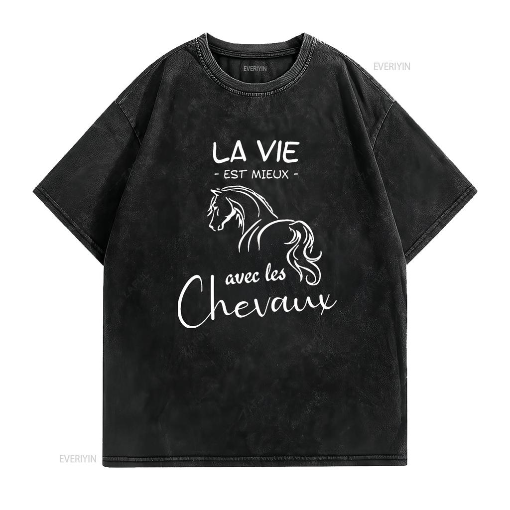 Womens Life Is Better With Horses T Shirt Black Medium vintage Washed Slightly Casual Top For Everyday Wear streetwear graphic