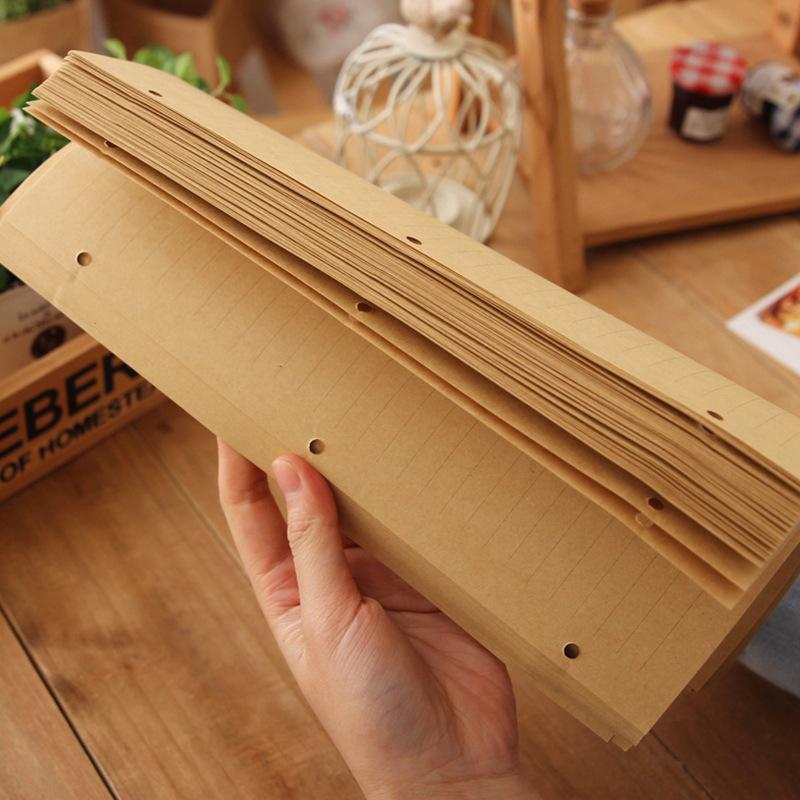 A4 Grid Kraft Paper Loose-Leaf Notebook with 30-Hole Refill - Retro Style