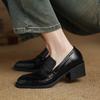 Krazing Pot Sheepskin Autumn Winter Shoes Slip on Med Heels Size 42 Square Toe Brown Color Pumps