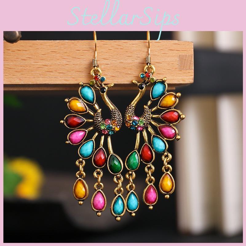 Theme Animal Alloy Earrings With Colorful Resin Stones For Ladies Fashion