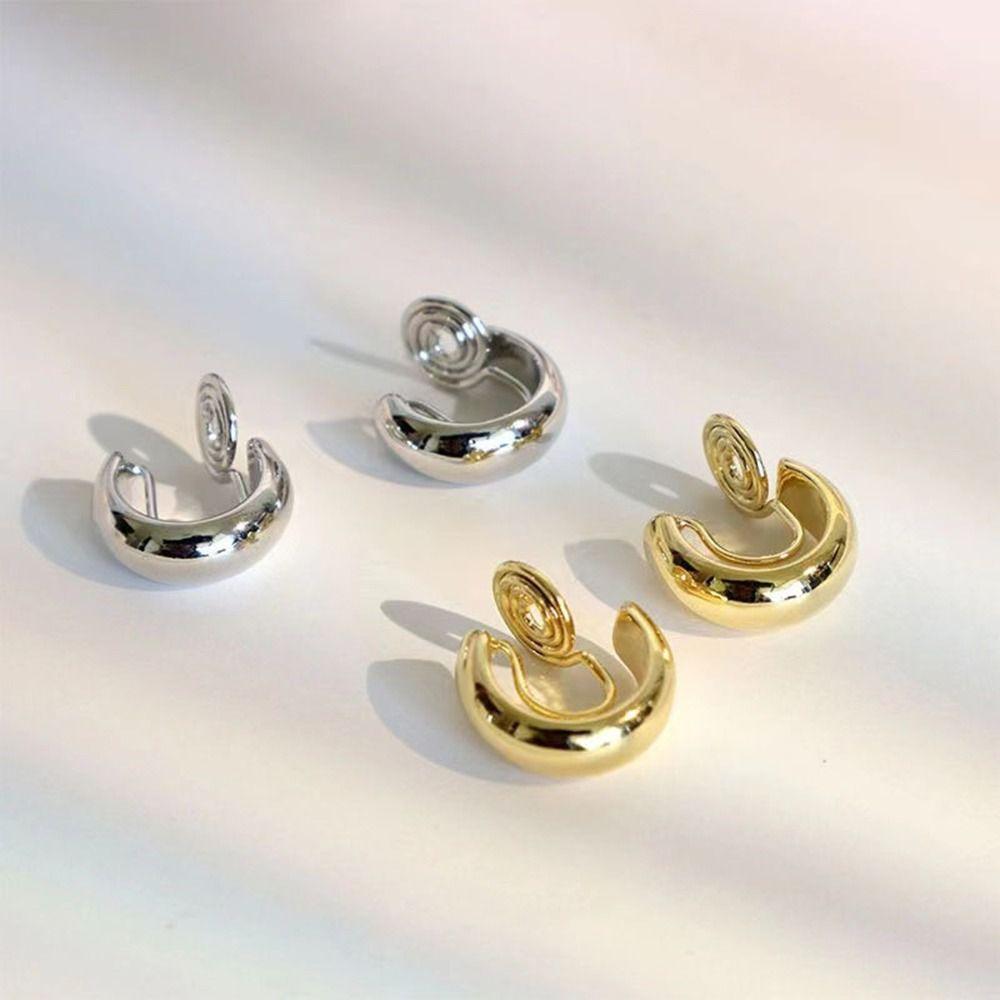 1Pairs Fake Gold Clip Earrings Non Pierced Hip Hop Earring New Hoop Earrings  Jewelry Accessories