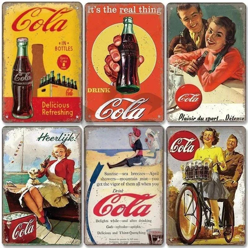 Tin Signs Vintage Cola Soft Drinks Poster Metal Girls Drink Cola Bottles Metal Plate Wall for Bar Pub Club Restaurant Decor