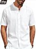 Camicia Casual da Uomo a Maniche Corte con Collo alla Mandarina Leggera Tessuto Tipo Lino Top con Bottoni Taschino Frontale sul Petto Traspirante Camicia da Spiaggia per le Vacanze Estive