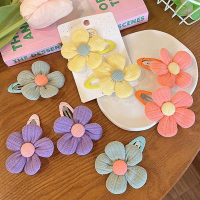 2Pcs/Set Children'S Cute Fabric Flower Pair Clip Hair Accessories Girl Hairpin