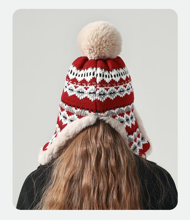 Chapeau d'hiver péruvien pour femme, bonnet couvrant les oreilles avec cache-oreilles, doublure Sherpa, bonnet de ski/neige en tricot doublé polaire