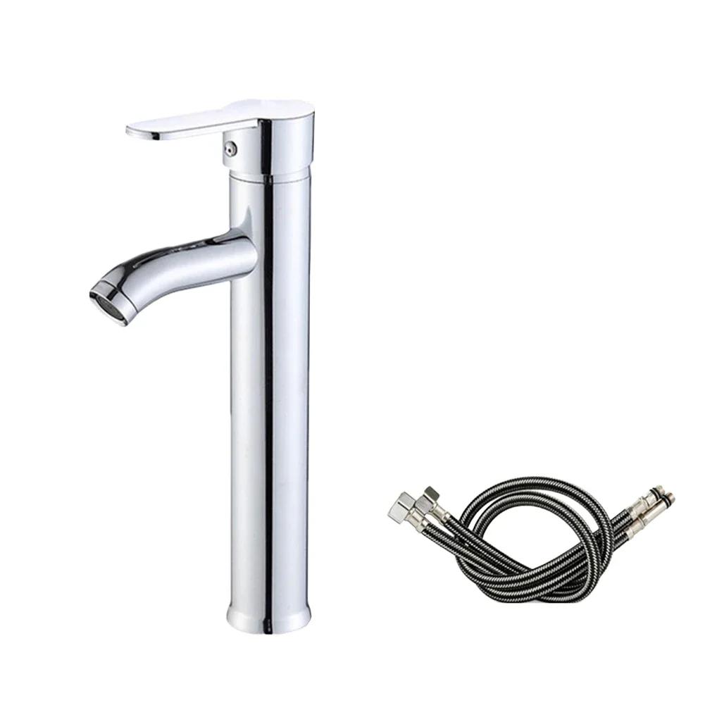 Bathroom Basin Faucet With 60CM Hoses Hot Cold Mixer Tap Deck Mounted Stainless Steel Bathroom Washbasin Sink Bathtub Faucet