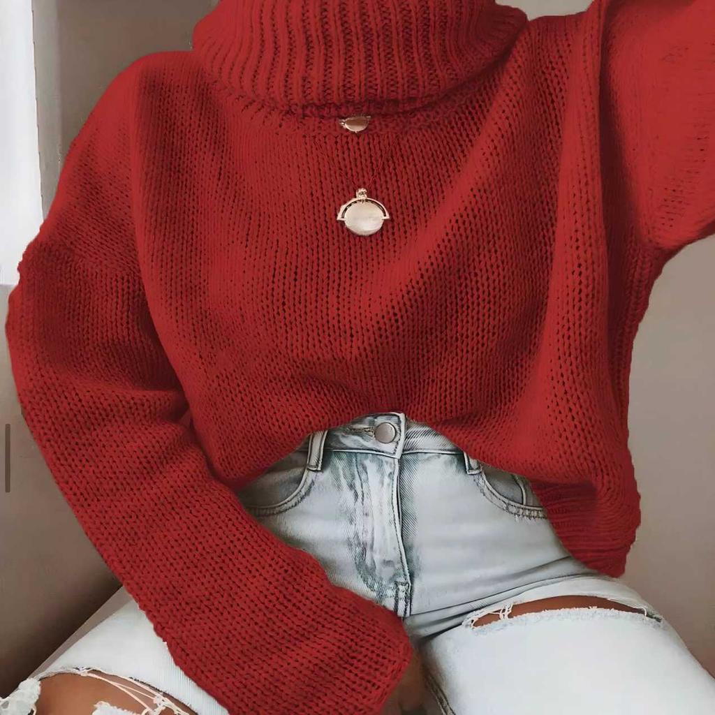Autumn and Winter New High Neck Pullover Sweater Commuter Pullover Round Neck Sweater Women