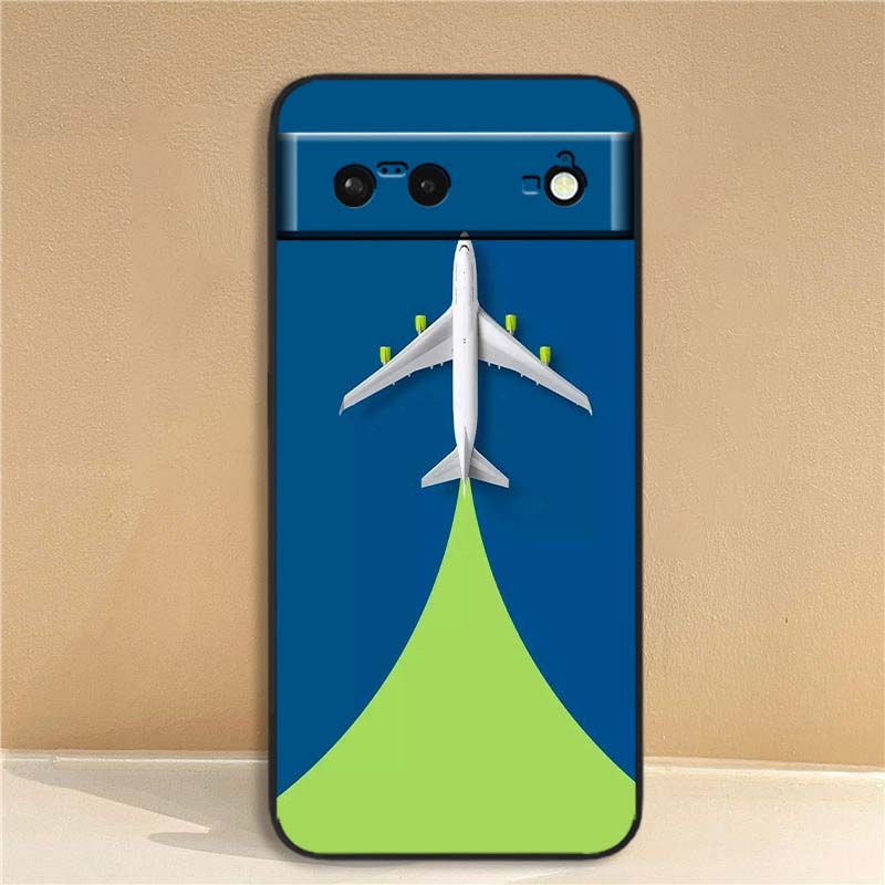 Moderne Flugzeugmuster Handyhülle Für Google Pixel 10 9a 9 8A 8 7 7A 6 6A Pro XL 2024 5G Schwarz Weiches TPU Silikon