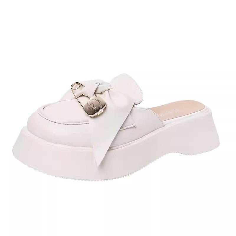 Big head slippers French half slippers women's shoes muffin sole 2025 summer new thick-soled casual trendy outer slippers