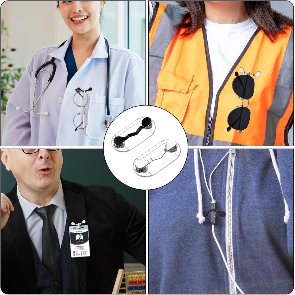Gjinxi 4 Magnetic Eyeglass Holders, Lightweight Name Tag and Magnetic Pen Holder Brooch Accessory Stylish Pins for