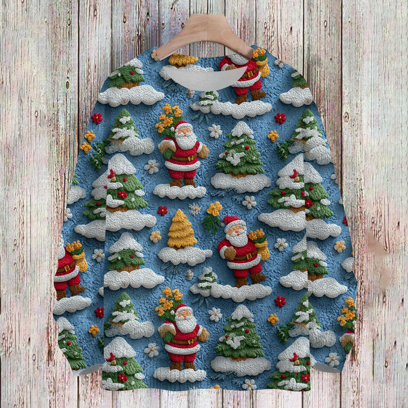 

Ladies Fashionable And Casual Christmas Cute Printed Round Neck Long Sleeved Knitted Yarn XXL