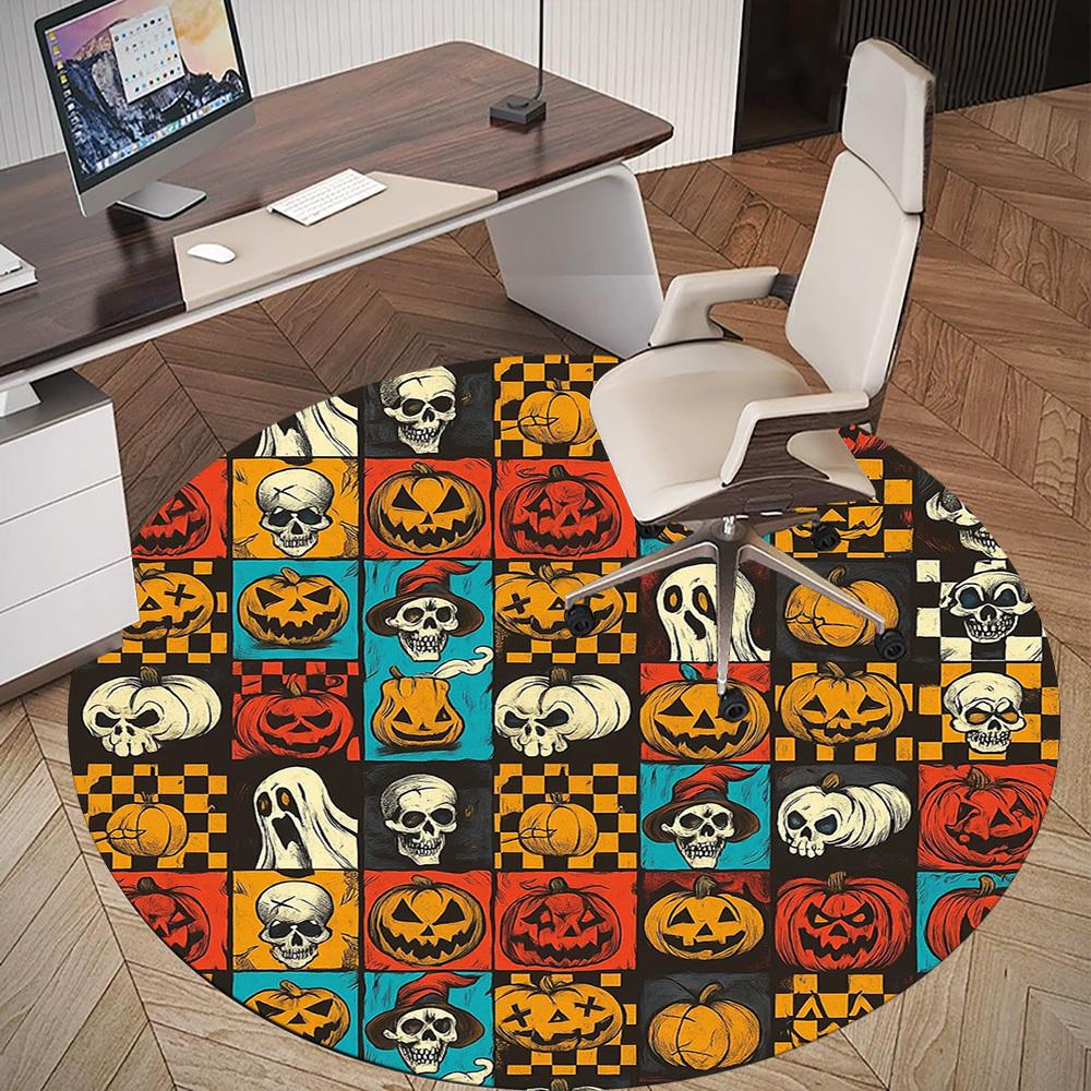1pc Pumpkin, Skull Round Chair Mat Area Rug - Non-Slip, Floor Mat for Office, Bedroom, Home Decor Christmas Gift P0811399