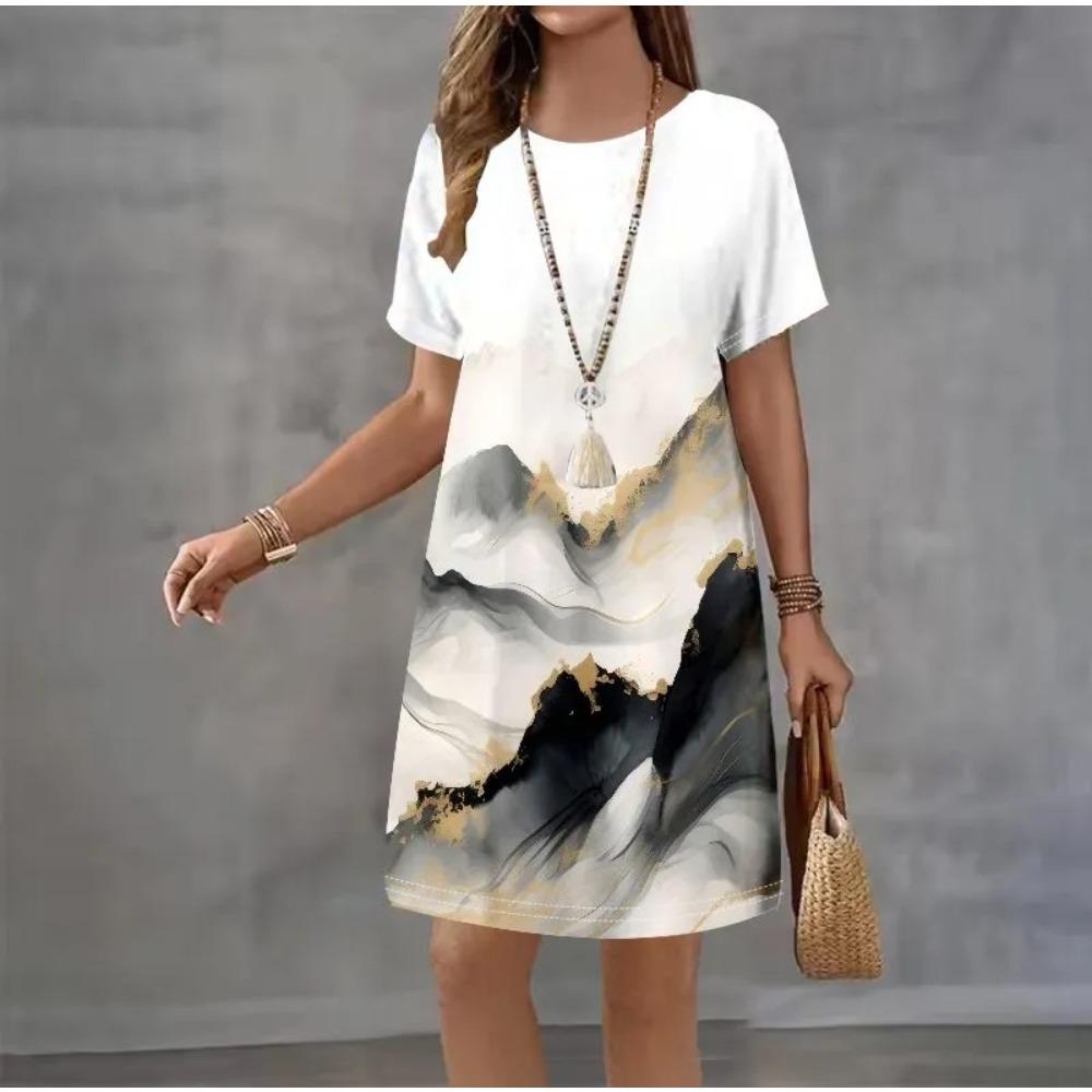 Creative Colorful Patterns 3D Printing Dresses Women Fashion Summer Loose Plus Size Comfortable Breathable Short Sleeve Dresse